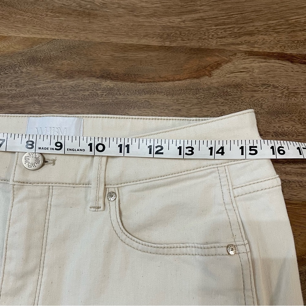 WHBM High Rise Straight Jeans‎ Cream color with Tonal White Floral Beading sz 8L - Picture 9 of 14